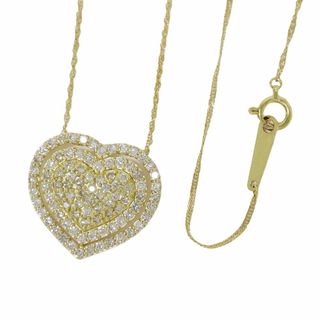 本物 ハート モチーフ ダイヤモンド 1.00ct K18 YG ネックレス ペンダント イエローゴールド アクセサリー ジュエリー 中古(ネックレス)