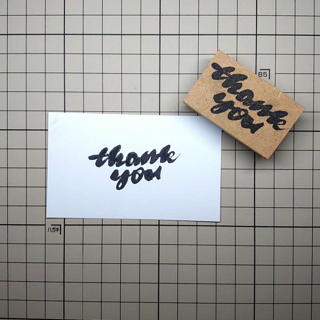 ゴム版はんこ「thank you③」 ハンドメイドの文具/ステーショナリー(はんこ)の商品写真