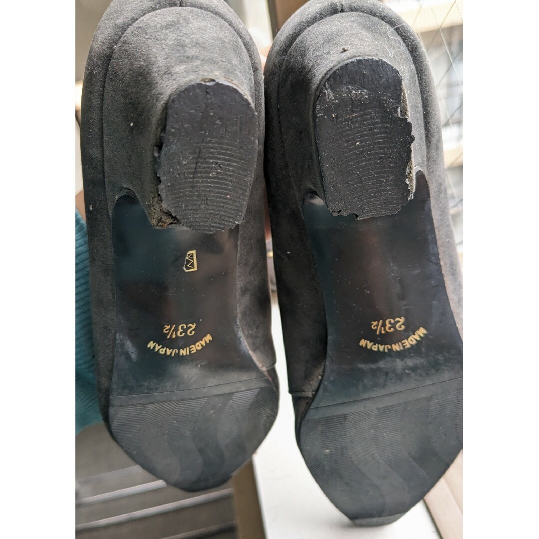 23　レトロ パンプス スウェード ビンテージ ローヒール　太ヒール　日本製 レディースの靴/シューズ(ハイヒール/パンプス)の商品写真