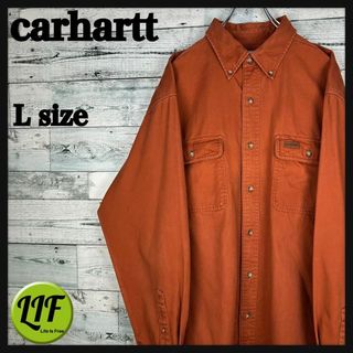 カーハート(carhartt)のカーハート 革ロゴタグ 肉厚 長袖 ボタンダウン ワークシャツ ブラウン L(シャツ)