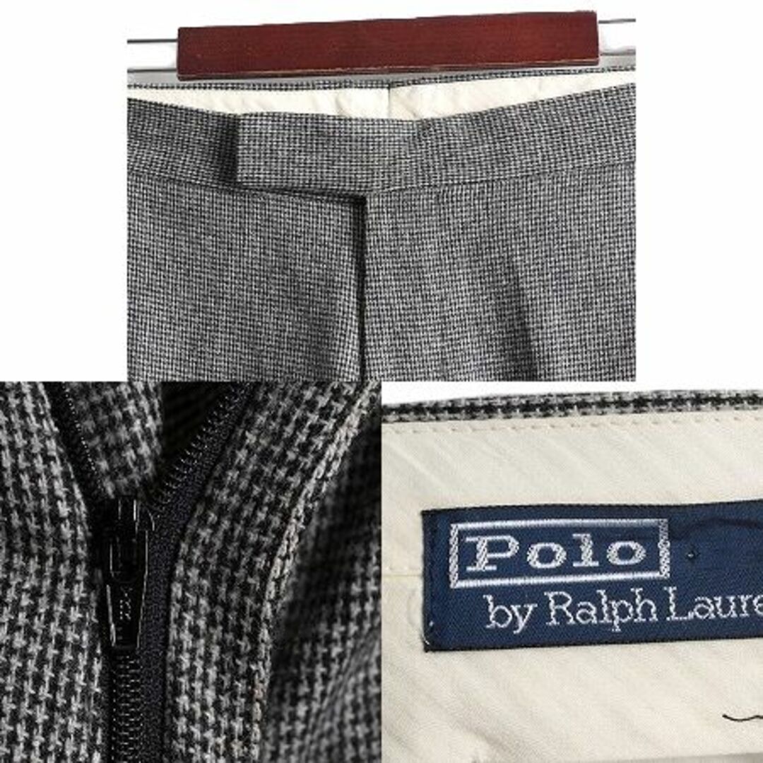 Ralph Lauren(ラルフローレン)の90s ポロ ラルフローレン ウール スラックス パンツ 35 30 / 古着 90年代 オールド ノータック ストレート 千鳥 サイドアジャスター グルカ メンズのパンツ(スラックス)の商品写真