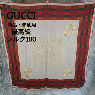 グッチ(Gucci)の2372新品・未使用　グッチ　スカーフ　最高級シルク100　チェック柄　シェリー(バンダナ/スカーフ)