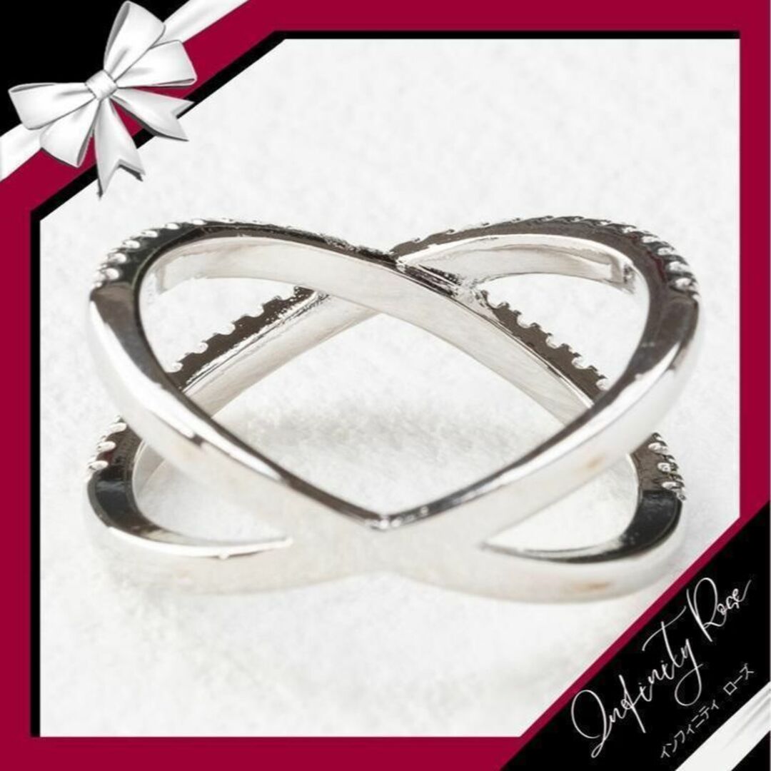 （R018S）13号 シンプル大人ワイドクロスクリスタルリング　 高価爪留め指輪 レディースのアクセサリー(リング(指輪))の商品写真
