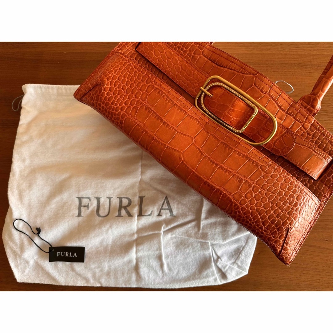 FURLA (フルラ)ハンドバッグ レザー オレンジ　クロコ型押し