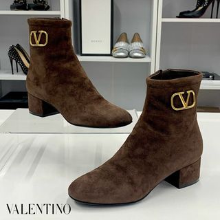 ヴァレンティノ(VALENTINO)の8920 ヴァレンティノ スエード V金具 ショートブーツ ブラウン(ブーツ)