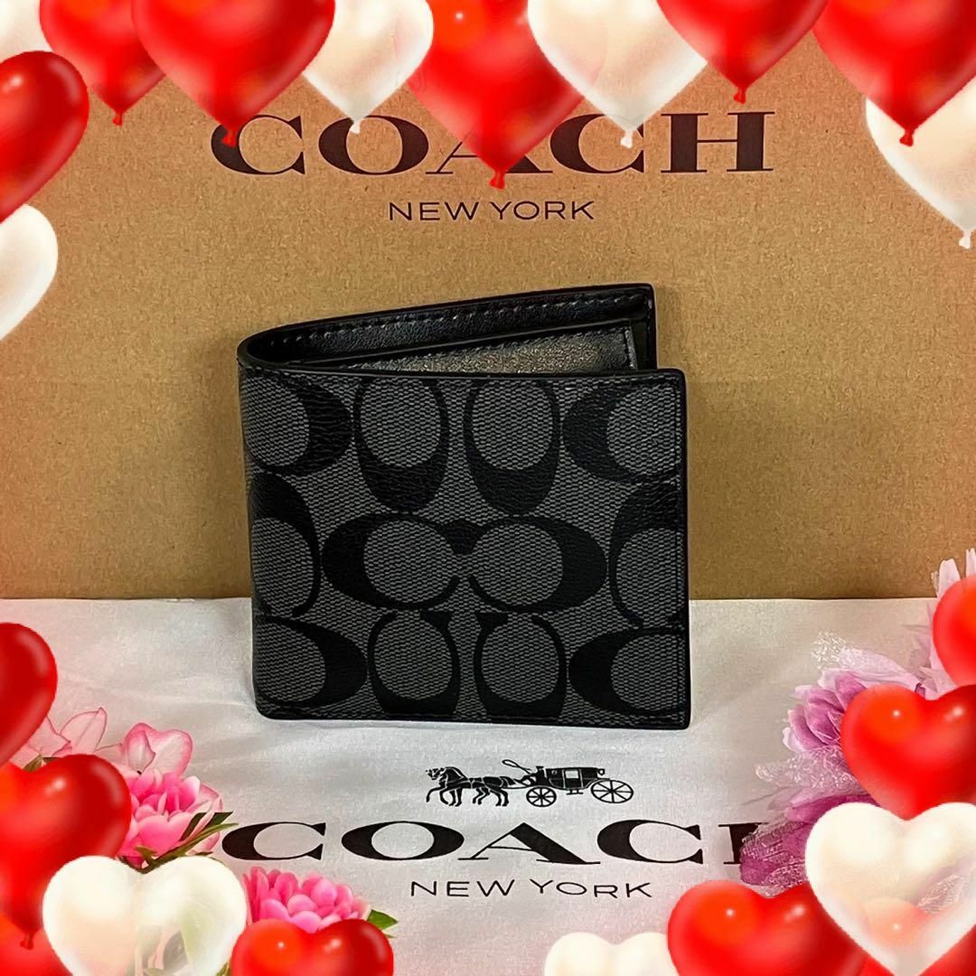 新品　未使用　coach コーチ　折財布　ブラック　黒色　シグネチャー　メンズ新生活