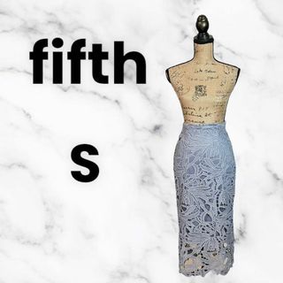 フィフス(fifth)の美品✨【fifth】レースタイトスカート　花柄　ウエストゴム　裏地　淡ブルー　S(ロングスカート)