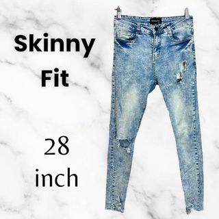 【Skinny fit】スキニーデニムパンツ　ダメージ　カットオフ　28インチ