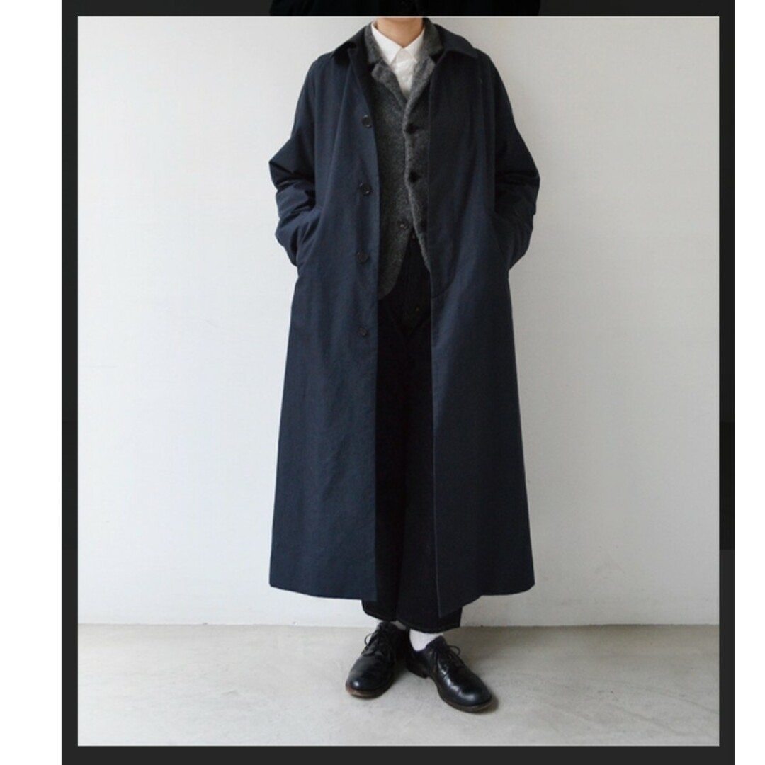 「専用」ヤエカ　36 ステンカラーコート（ネイビー） レディースのジャケット/アウター(ロングコート)の商品写真