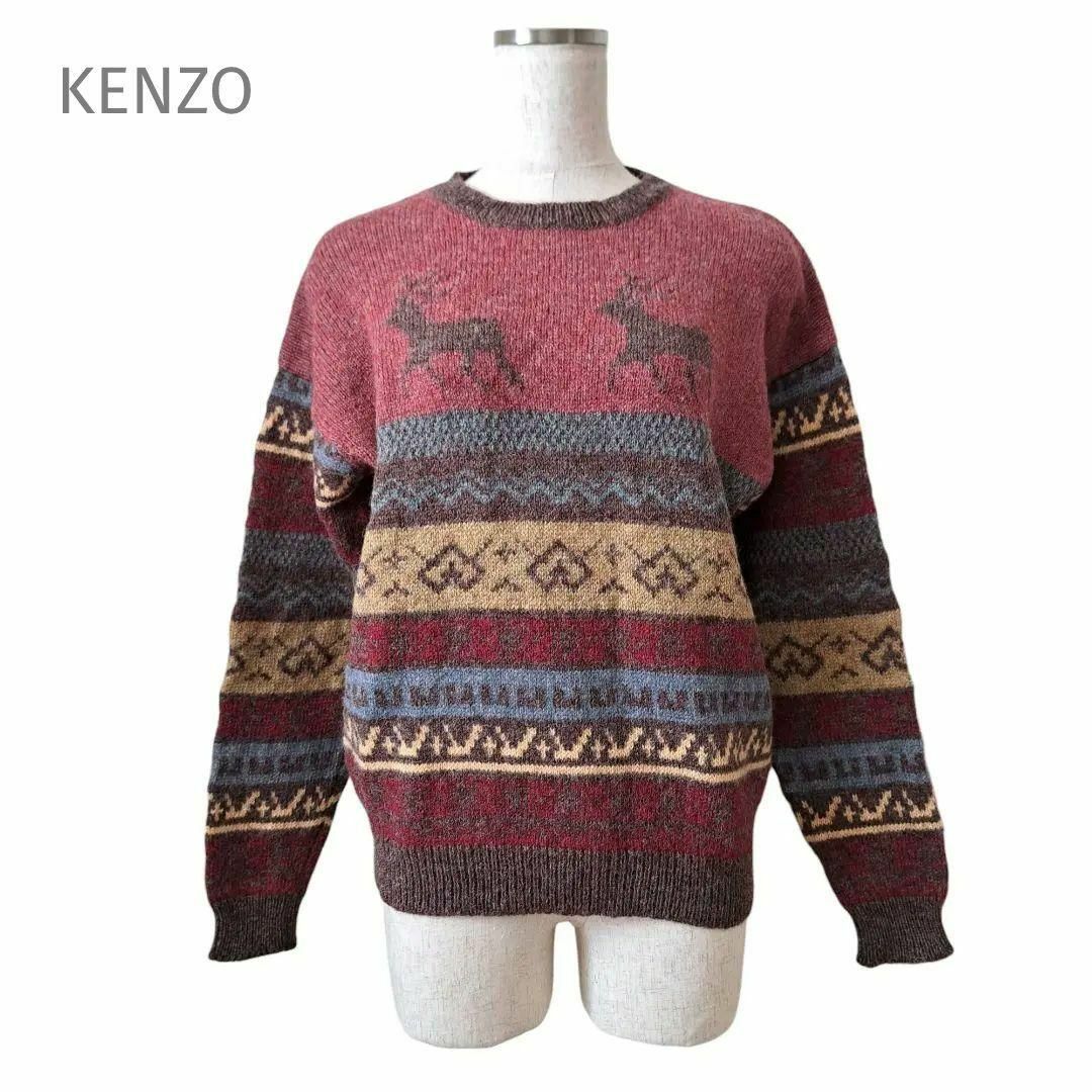 KENZO(ケンゾー)のKENZO ケンゾー ノルディック柄 ニット セーター ウール 総柄 長袖 M レディースのトップス(ニット/セーター)の商品写真