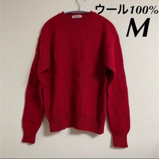 美品 ウール100% セーター M レッド 赤 レトロ 当時もの 古着(その他)