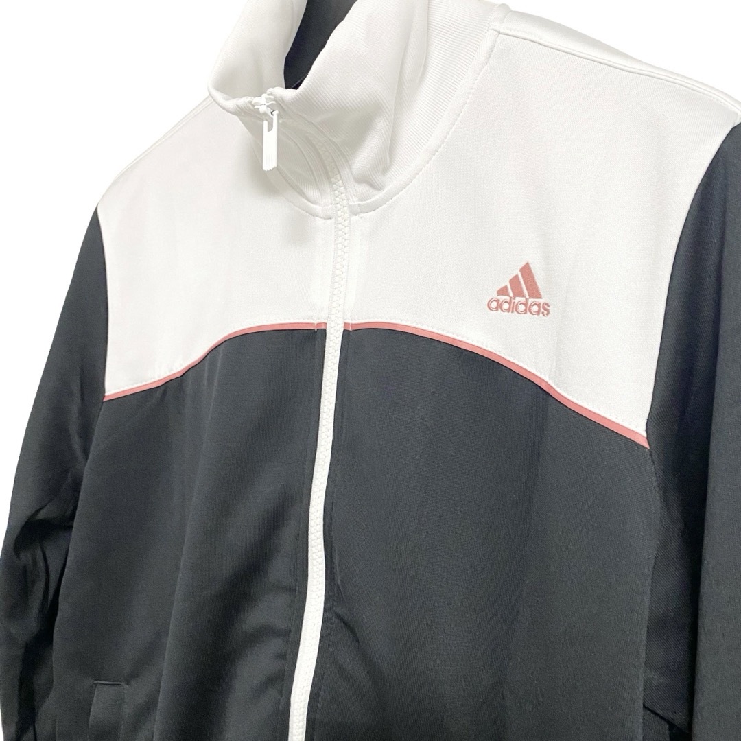 adidas(アディダス)の【美品】adidasアディダス　トラックジャケット　レディースL  白黒ピンク スポーツ/アウトドアのトレーニング/エクササイズ(ウォーキング)の商品写真