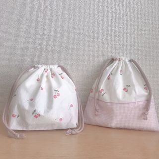 さくらんぼのお弁当袋＆コップ入れ＊ピンク＊入園入学＊女の子(外出用品)