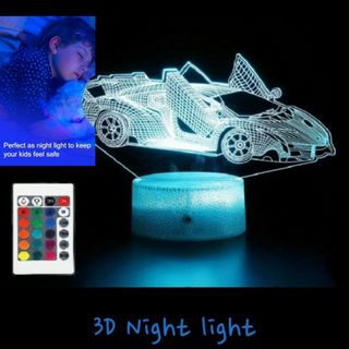 車の3Dナイトライト 7色に変色 タイマー＆リモコン付き スマートタッチ 常夜燈(テーブルスタンド)