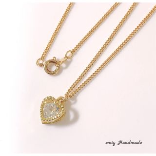 大人可愛い♡ 上品　輝く ハートネックレス／ゴールド(ネックレス)