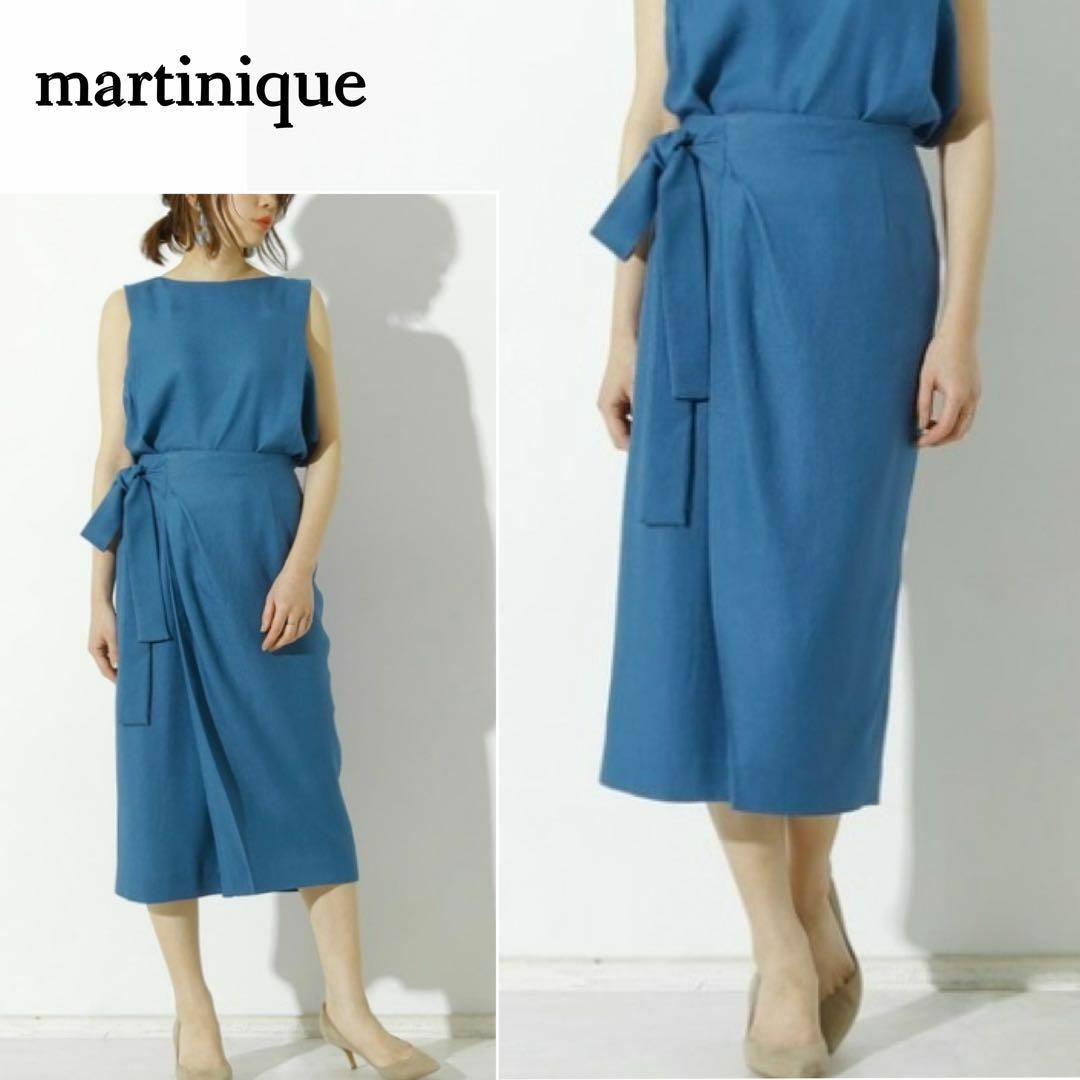 martinique(マルティニーク)の上品な素材感が素敵♪　膝下丈　リネンライク　リボンドレープスカート　M ブラウン レディースのスカート(ロングスカート)の商品写真