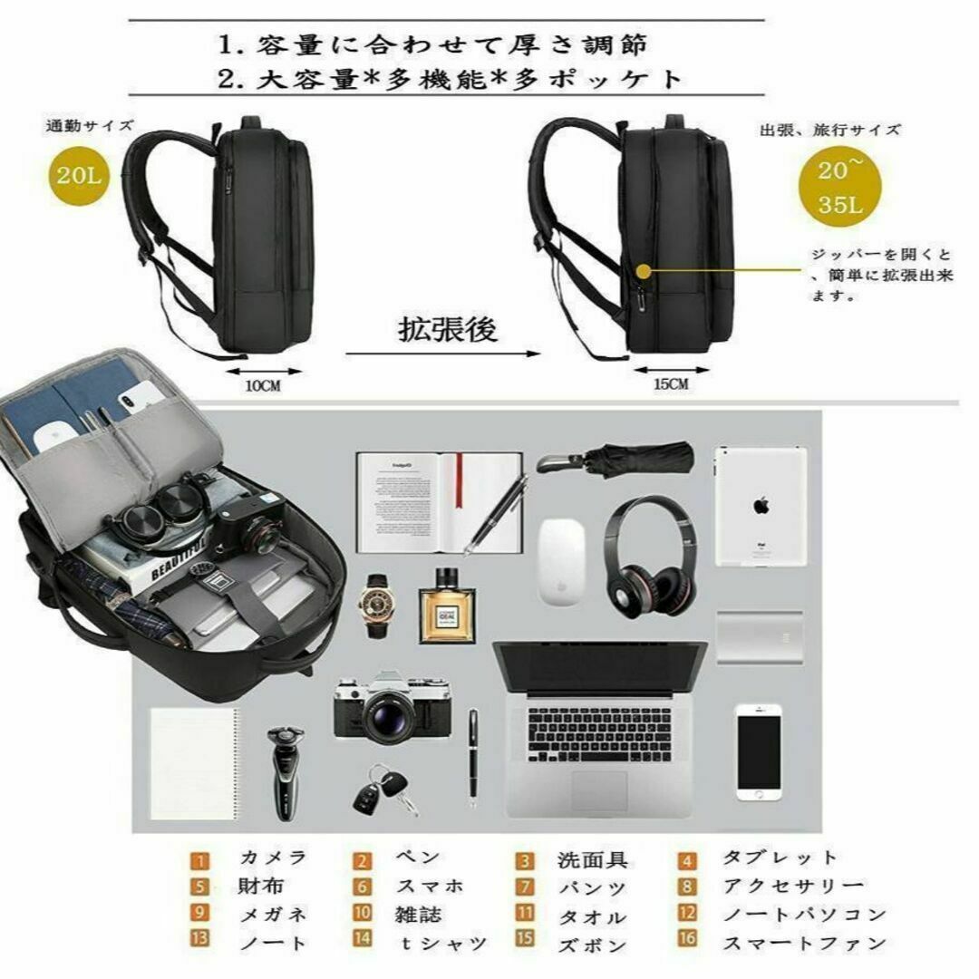 ❤ＳＡＬＥ❤リュックサック3way薄型PC USB充電ポート軽量防水 メンズのバッグ(ビジネスバッグ)の商品写真