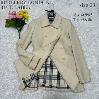 バーバリーブルーレーベル(BURBERRY BLUE LABEL)のバーバリーロンドンブルーレーベル　ノバチェックピーコート　アンゴラアルパカ　38(ピーコート)