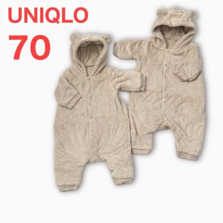 ユニクロ(UNIQLO)のUNIQLO ユニクロ ファーリーフリースオールインワン 長袖 くま ロンパース(ロンパース)