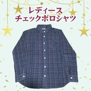 ジエンポリアム(THE EMPORIUM)のチェック　トップス　紺　グリーン　ポロシャツ　襟付き　メンズライク　洗濯可　M(ポロシャツ)