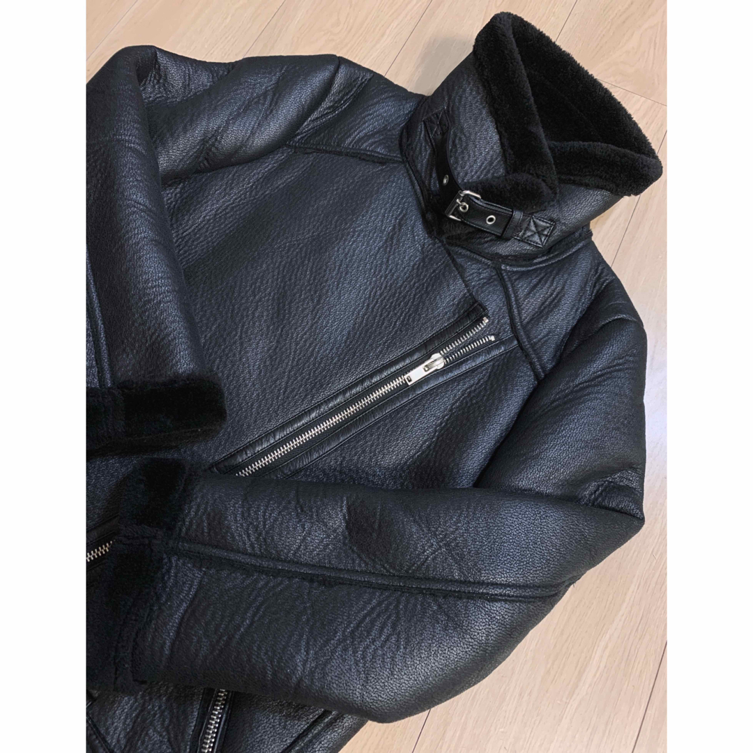 新品未使用タグ付 ZARA ダブルライダースジャケット ムートン ボア  M 黒