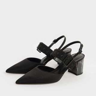 チャールズアンドキース(Charles and Keith)のセフェリサイクルナイロン グロメットスリングバックパンプス(ハイヒール/パンプス)