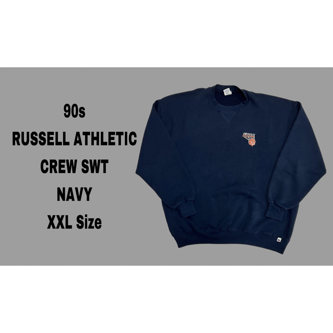 Russell Athletic(ラッセルアスレティック)の90s RUSSELL ATHLETIC SWOOSHトレーナー ネイビーXXL メンズのトップス(スウェット)の商品写真