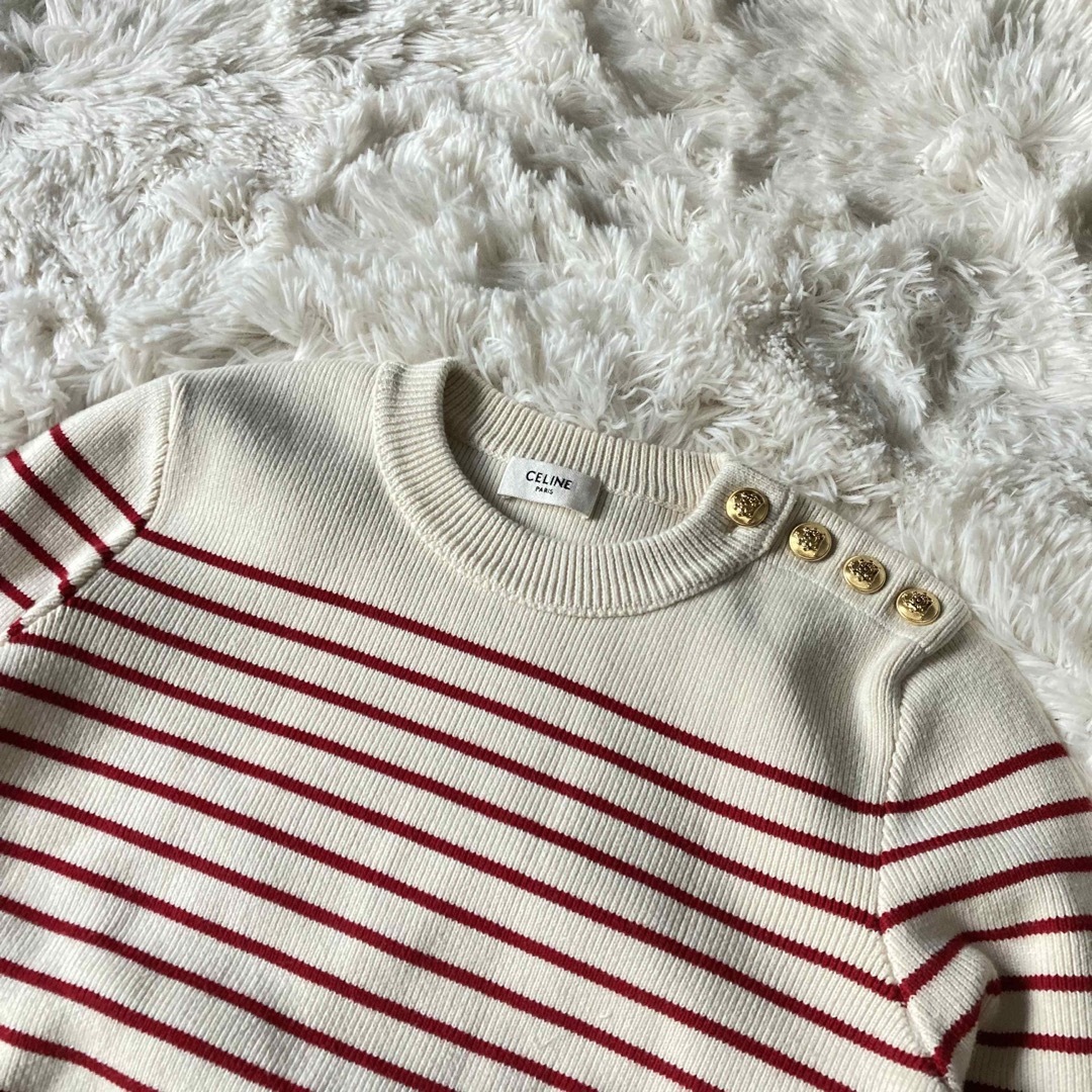 CELINE - ☆セリーヌ☆ニット☆ボーダー☆サイドボタン☆金 CELINE - ☆セリーヌ☆ニット☆ボーダー☆サイドボタン☆金