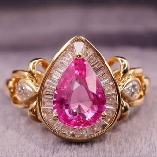 天然ピンク サファイア  ダイヤ リング1.27ct k18 ¥(リング(指輪))