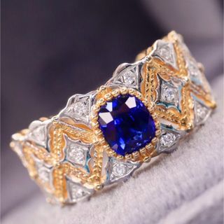 天然 ロイヤルブルーサファイア ダイヤ リング0.85ct k18 ¥(リング(指輪))