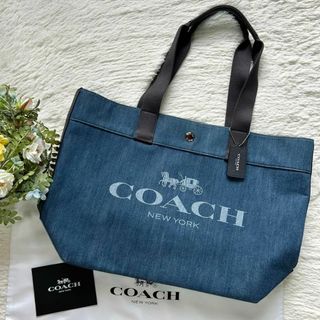 コーチ(COACH)の☆超美品☆COACH トートバッグ キャンバス デニム ブルー 大容量 馬車(トートバッグ)