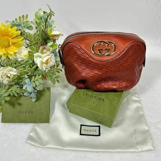 Gucci - ☆超美品☆グッチ マイクロシマ 化粧ポーチ GG柄 レザー 茶 ...