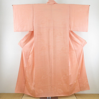 色無地 楓に花地紋 袷 広衿 橙色 正絹 紋なし 仕立て上がり着物 身丈152cm(着物)
