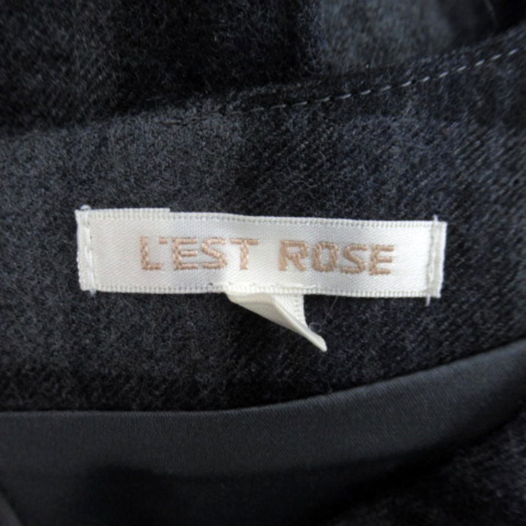L'EST ROSE(レストローズ)のレストローズ フレアワンピース ひざ丈 半袖 チェック柄 ウール S グレー レディースのワンピース(ひざ丈ワンピース)の商品写真