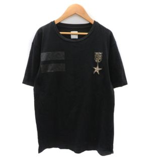 ザラ(ZARA)のザラ Tシャツ カットソー 半袖 ラウンドネック ビーズ ラインストーン M 黒(Tシャツ(半袖/袖なし))