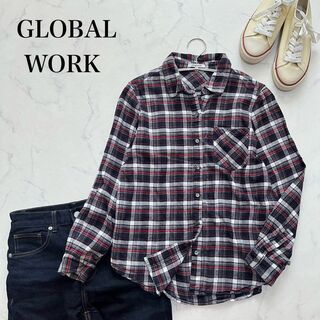 グローバルワーク(GLOBAL WORK)のグローバルワーク チェックシャツ　フランネルシャツ　長袖　ブラック　レッド　S(シャツ/ブラウス(長袖/七分))