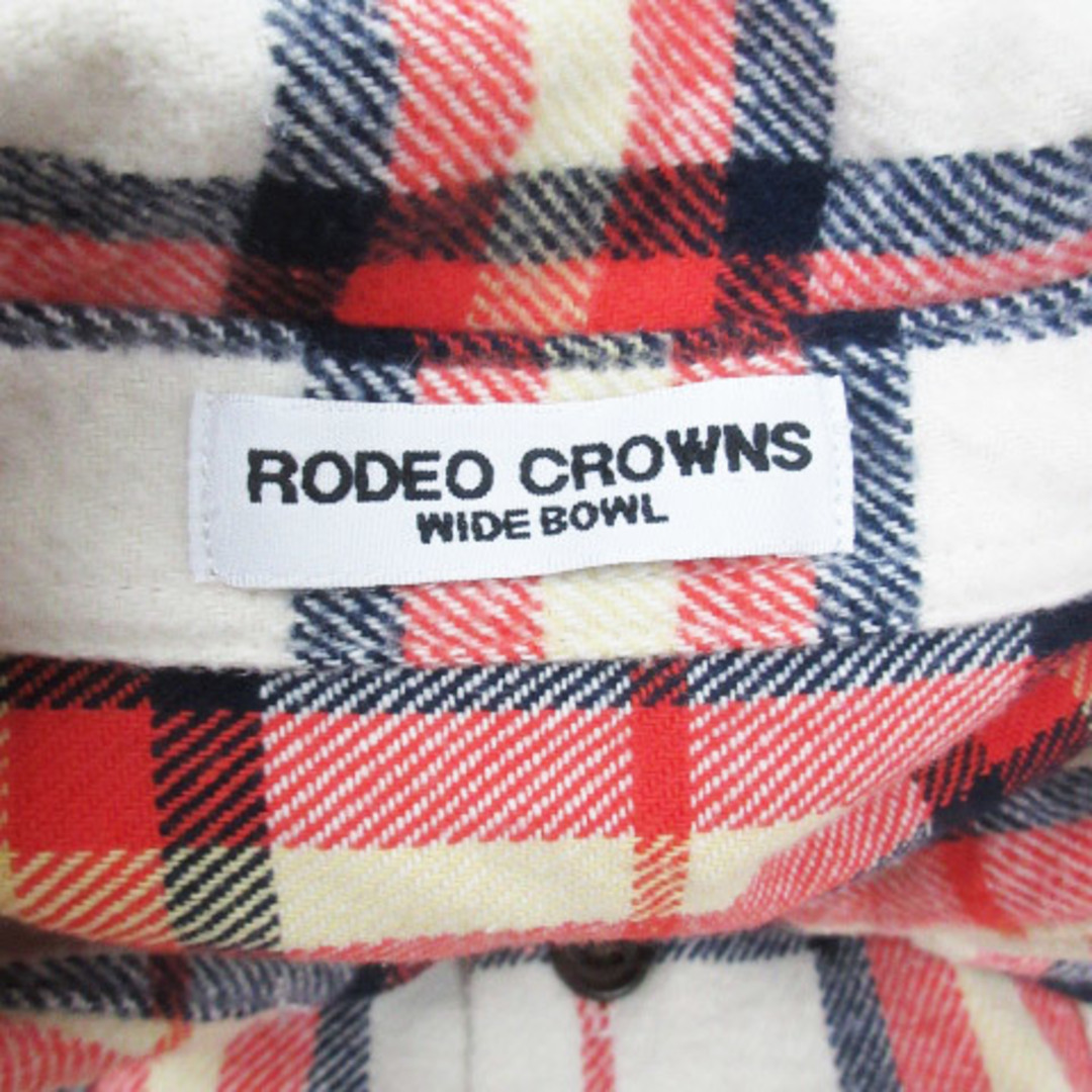 RODEO CROWNS(ロデオクラウンズ)のロデオクラウンズ シャツワンピース ミニ丈 長袖 ロゴ チェック柄 F 白 赤 レディースのワンピース(ミニワンピース)の商品写真