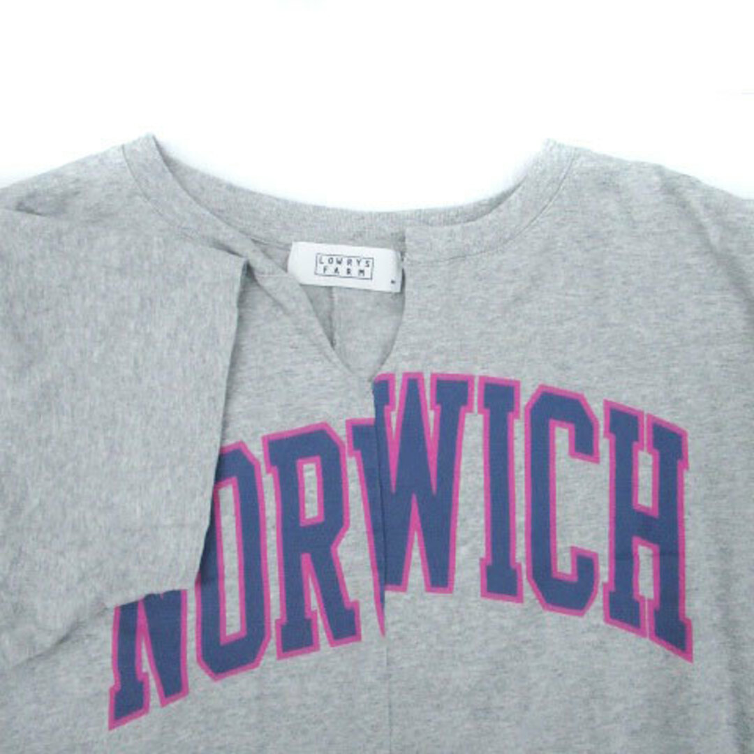 LOWRYS FARM(ローリーズファーム)のローリーズファーム Tシャツ カットソー スリットネック 半袖 M グレー 紺 レディースのトップス(Tシャツ(半袖/袖なし))の商品写真