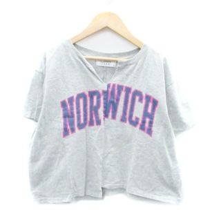 ローリーズファーム(LOWRYS FARM)のローリーズファーム Tシャツ カットソー スリットネック 半袖 M グレー 紺(Tシャツ(半袖/袖なし))