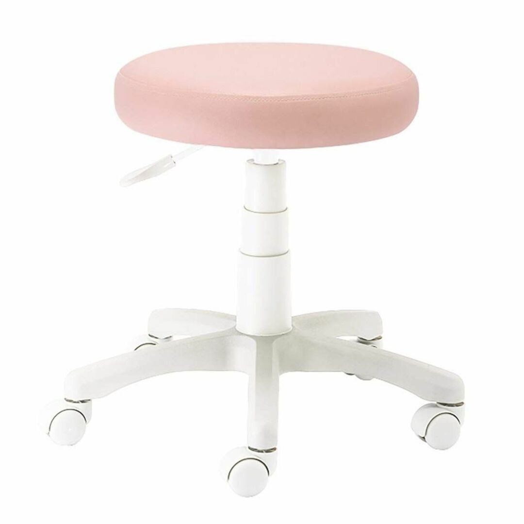 オフィスチェア【色: ピンク】ナカバヤシ 丸椅子 キャスター付き ラウンドチェア ホワイト脚