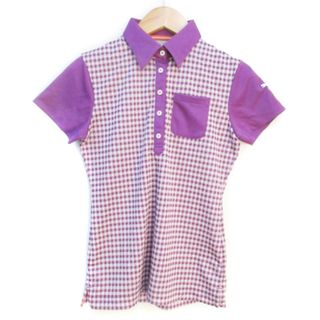 プーマ(PUMA)のプーマ ポロシャツ 半袖 ポロカラー ロゴ刺繡 ギンガムチェック柄 S 紫 白(ポロシャツ)