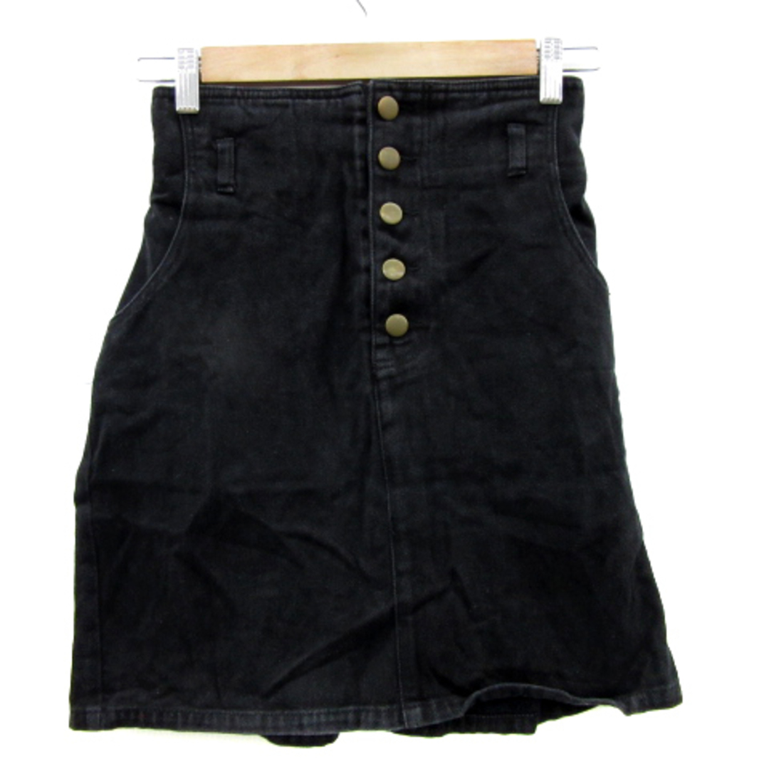 OLIVEdesOLIVE(オリーブデオリーブ)のオリーブデオリーブ デニムスカート 台形スカート ミニ丈 ボタンフライ F 黒 レディースのスカート(ミニスカート)の商品写真