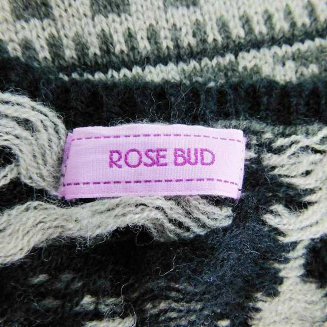 ROSE BUD(ローズバッド)のローズバッド ニット ワンピース ひざ丈 半袖 Vネック 総柄 F 黒 レディースのワンピース(ひざ丈ワンピース)の商品写真