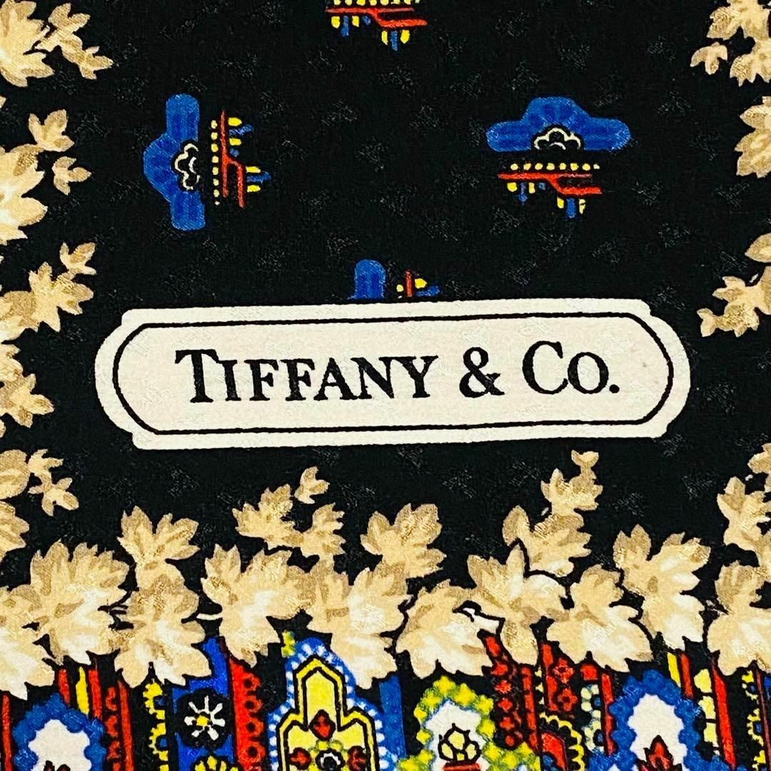 Tiffany & Co.(ティファニー)の美品 ★TIFFANY★ スカーフ 大判 花 格子 ペイズリー シルク ブラック レディースのファッション小物(バンダナ/スカーフ)の商品写真