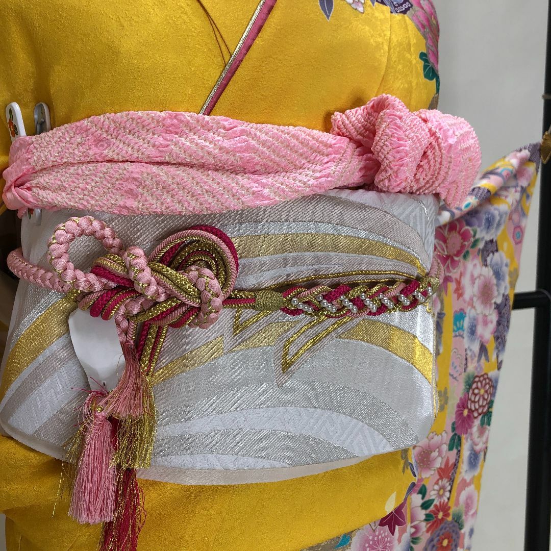 振袖6点セット 黄色 白 ピンク 振袖 成人式 裄68cm 中古 S-157 振袖6点セット 黄色 白 ピンク 振袖 成人式 裄68cm 中古 S-157