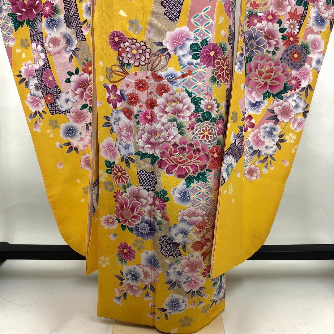 振袖6点セット 黄色 白 ピンク 振袖 成人式 裄68cm 中古 S-157 振袖6点セット 黄色 白 ピンク 振袖 成人式 裄68cm 中古 S-157