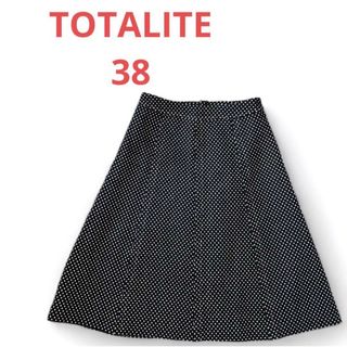 ラトータリテ(La TOTALITE)のトータリテ Totalite 黒×白ドット水玉膝丈スカートミモレ丈ウール38(ひざ丈スカート)