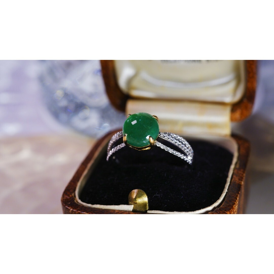 天然ダイヤモンド付きエメラルドリングk18 レディースのアクセサリー(リング(指輪))の商品写真