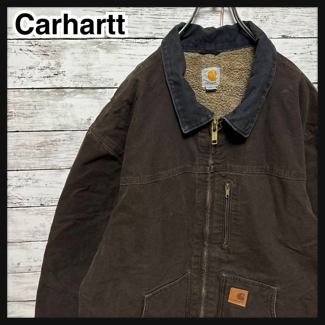 carhartt(カーハート)の1162【希少XLサイズ】カーハート☆革ロゴ　裏地ボア　ダックジャケット メンズのジャケット/アウター(ブルゾン)の商品写真