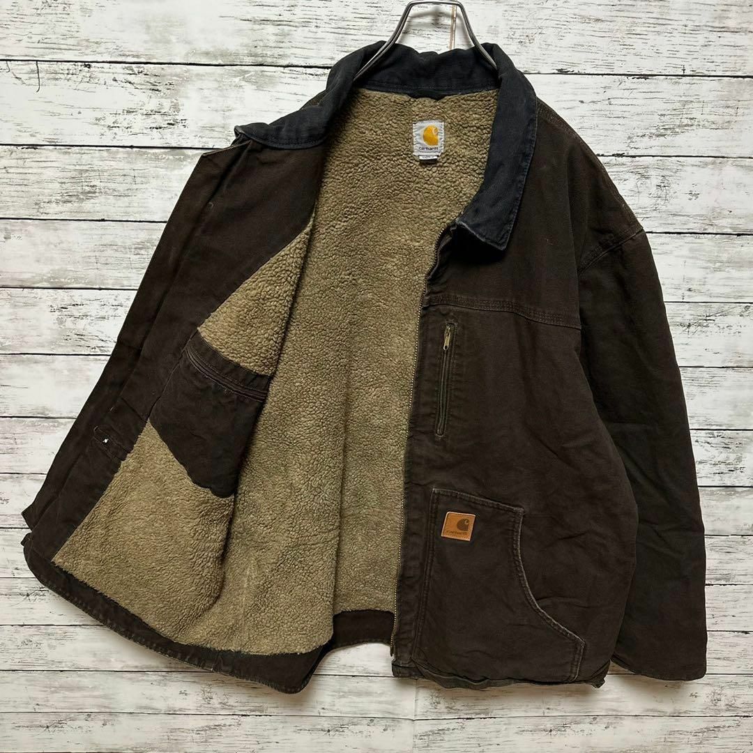 carhartt(カーハート)の1162【希少XLサイズ】カーハート☆革ロゴ　裏地ボア　ダックジャケット メンズのジャケット/アウター(ブルゾン)の商品写真